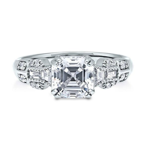 NEW Berricle Vintage Inspired Sterling Silver Asscher Cut Engagement Ring - Picture 1 of 8